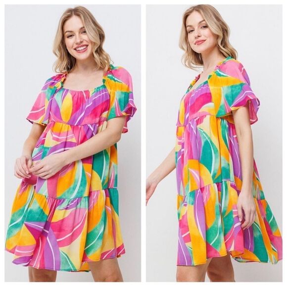 Kaleidoscope of color Mini Skater baby doll Dress Sz L - Picture 1 of 6